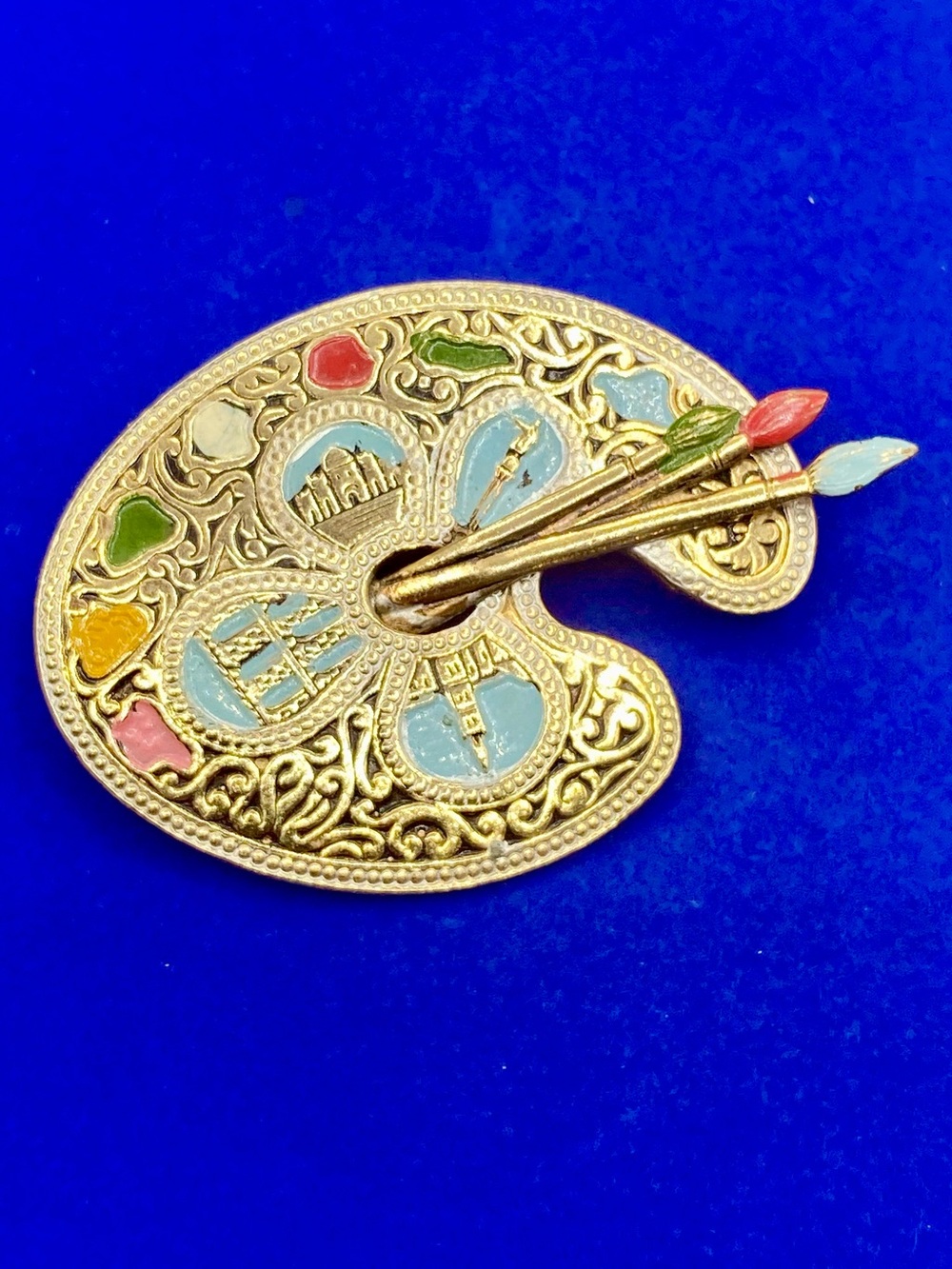 Vintage Spain Damascene Artist’s Palette Brooch